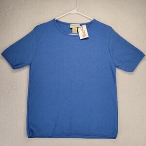 Vintage Tribeca Studio T-Shirt Womens M Polyester 90s Stretch New NWT Blue